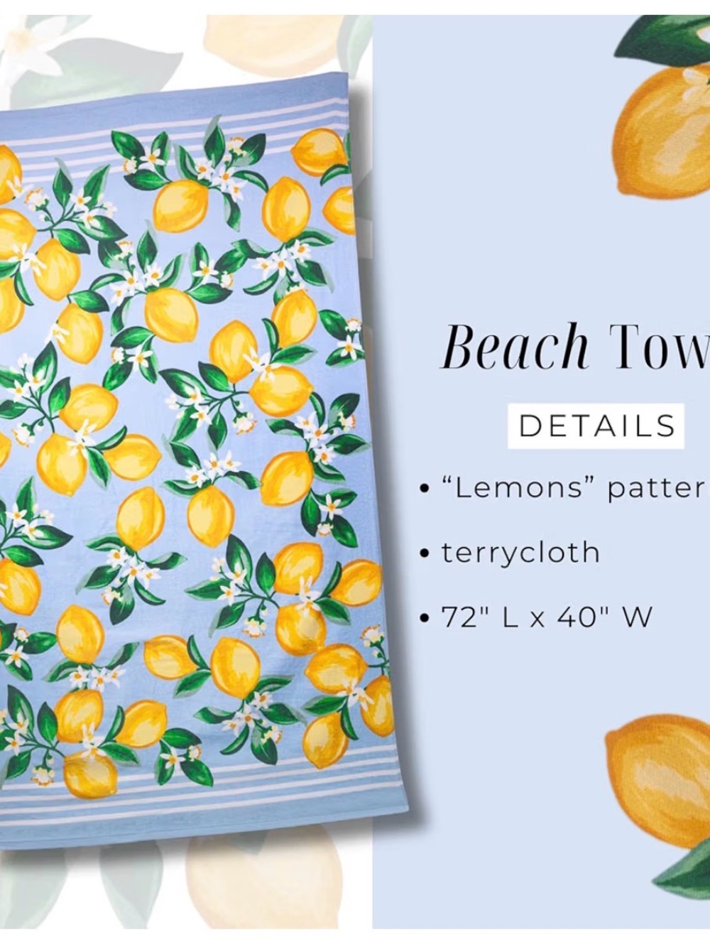 Draper James “Lemons” Oversized Beach Towel – Blue